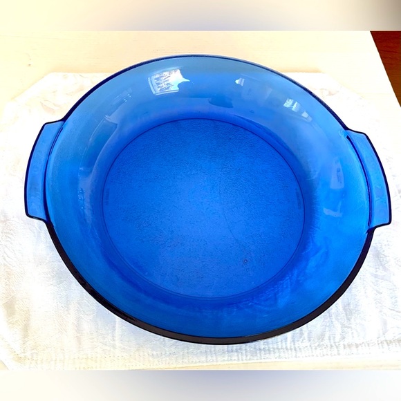 Cobalt blue glass deep round shaped serving plate with two handles serving dish - Picture 2 of 15